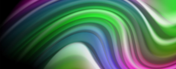 Modern rainbow liquid color flow colorful poster. Wave Liquid shape in black color background. Abstract composition