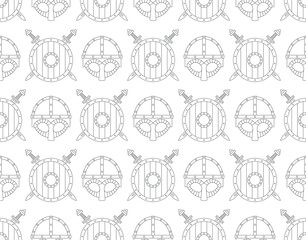 seamless pattern with viking shields, swords and helmets