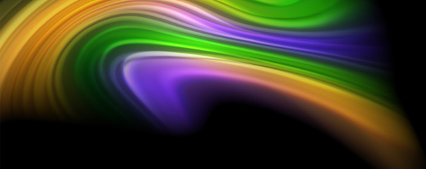 Fluid liquid color wave lines, glowing colorful light effect, abstract composition template. Geometric technology abstract pattern. Movement concept