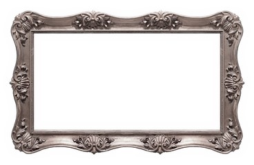Panoramic silver frame for paintings, mirrors or photo isolated on white background
