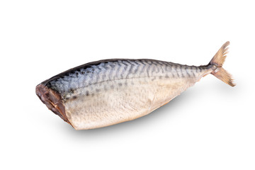 Cold smoked mackerel fish on white background