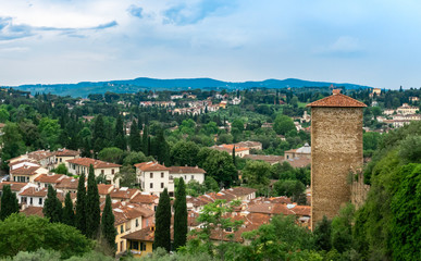 Fototapeta na wymiar View of the Tuscany region of Italy from the top of the hill at Boboli Garden, in Florence. 