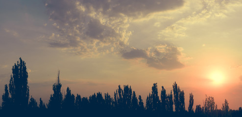 Obraz premium Landscape with dramatic light - beautiful golden sunset with saturated sky and clouds.