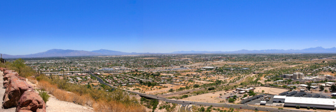View of Tucson AZ in various directions from atop of "A" Mountain Sentinel Peak Park