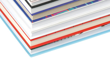Books laid horizontally on a white background