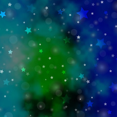 Light Blue, Green vector layout with circles, stars.