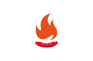 Creative Sausage Fire Logo Design Symbol Vector Illustration