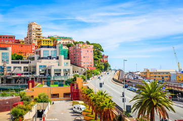 Panoramic view  of Genoa (Genova) in a beautiful summer day, Liguria, Italy