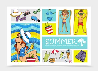 Hand Drawn Summer Vacation Elements Set