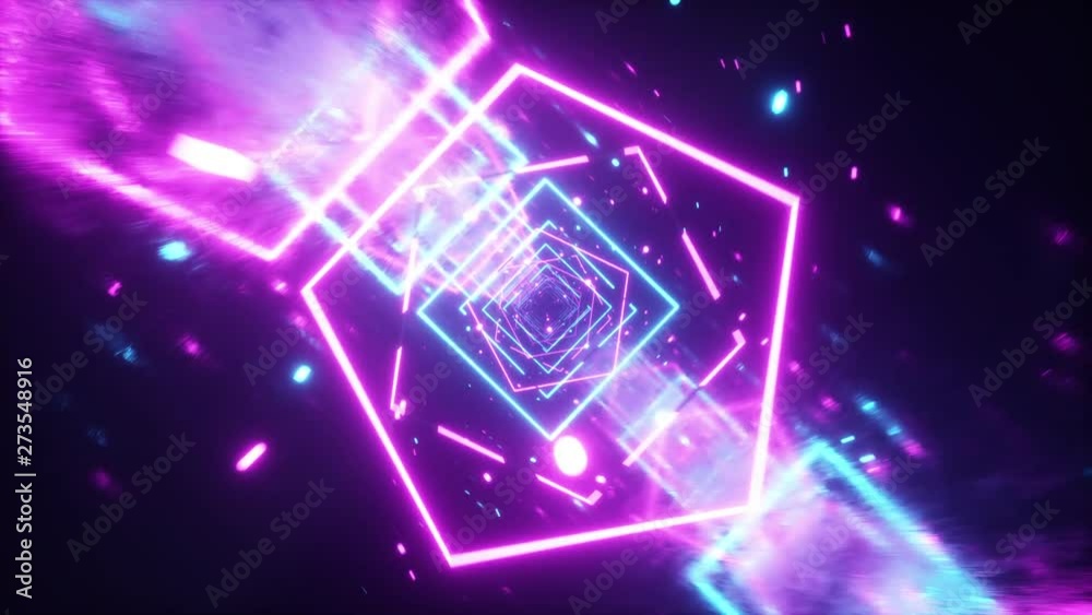 Canvas Prints crazy flight in a retro futuristic space through neon glowing figures in the style of the 80s. 360 d