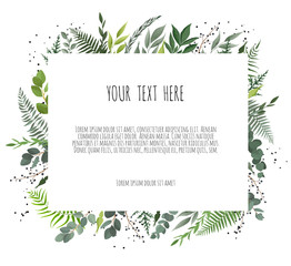 Vector floral frame. Greeting, postcard wedding invite template. Elegant frame with foliage.