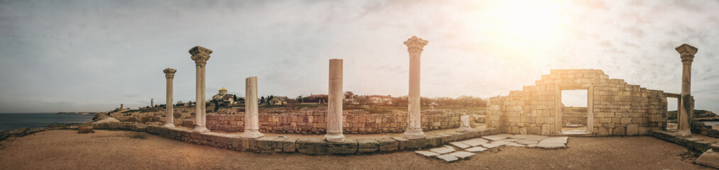 Ruins of Chersonesus panorama, ancient greek town in Sevastopol, Crimea