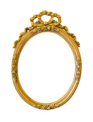 Fototapeta premium Oval golden decorative picture frame isolated on white