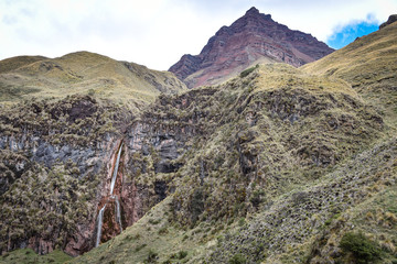Dramatic Andes mountain scenery in the Quesqa Valley. Ancascocha, Cusco, Peru
