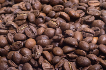 Roasted coffee beans closeup