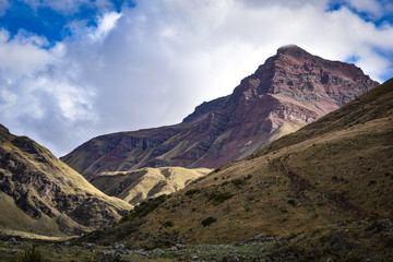 Fototapeta premium Dramatic Andes mountain scenery in the Quesqa Valley. Ancascocha, Cusco, Peru