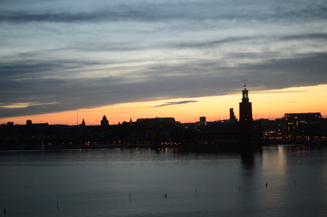 sweden, stockholm, sunset, cityhall, riddarholmen