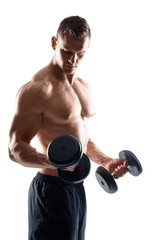 Naklejka na ściany i meble Strong, fit and sporty bodybuilder man over white background.