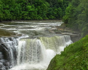 Close up of Lower falls of Letchwork in Genesee River, NY