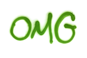 Graffiti omg inscription sprayed on white isolated background