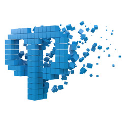 aries zodiac sign shaped data block. version with blue cubes. 3d pixel style vector illustration.