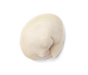 Frozen raw dumpling on white background. Traditional dish