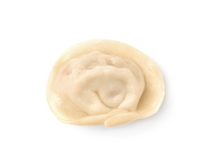 Fresh boiled dumpling on white background, top view