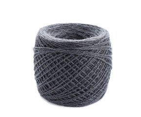 Clew of color knitting thread on white background