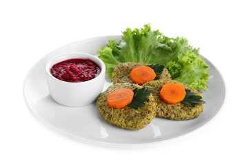 Plate of traditional Passover (Pesach) gefilte fish isolated on white