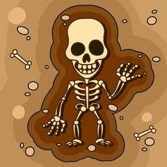 Archaeologists, Paleontologists Working On Excavations Or Dig A Layer Of Soil With A Shovel And Explore The Artifacts Found. The Study Of Human Fossil Skeletons Bones Cartoon Vector