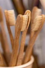 Bamboo toothbrush in the zero waste shop.