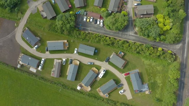 4K Aerial footage of Malton Grange Lodges and the surrounding countryside, outside York, North Yorkshire, England. Summer 2019.