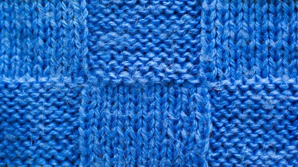blue background of knitted yarn, texture pattern knitted fabric