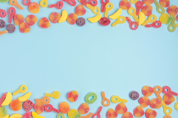 sugary jellies isolated on a blue background