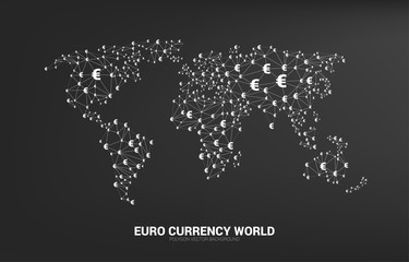 World Globe with money euro currency icon polygon dot connected line. Concept for financial network connection in euro zone.