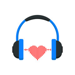 Headphones with heart inside, Vector.
