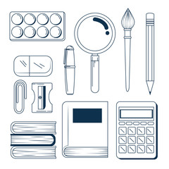 set of outline school elementary supplies