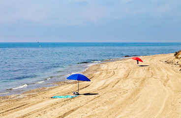 umbrellas on the empty beach