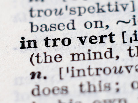 Dictionary definition of word introvert. Selective focus.