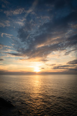 beautiful sunset on atlantic coastline in basque country, socoa, france, creative background