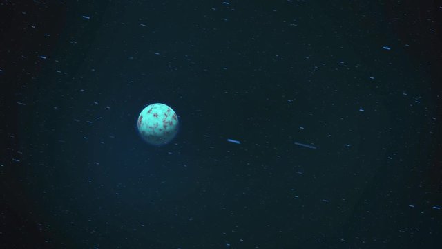 Panning near a snowy planet or moon in siohouette planet in the universe