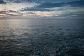 Fototapeta premium beautiful sunset on atlantic coastline in basque country, socoa, france, creative background