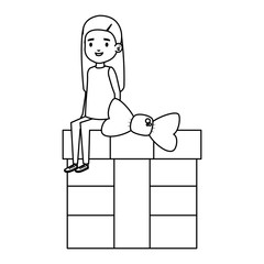cute little student girl seated in giftbox