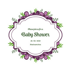 Vector illustration various bright purple wreath frame with template baby shower