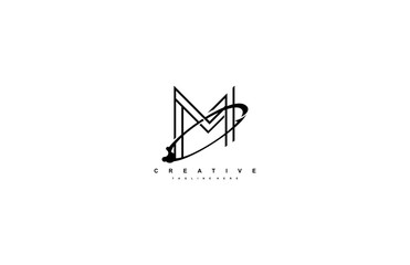 Fototapeta na wymiar Letter M Monoline Linear Rounded Swoosh Arrow Logo Design