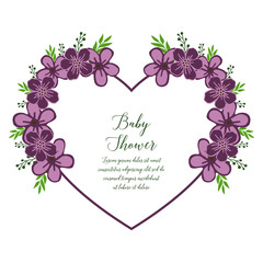 Vector illustration various pattern purple flower frame with greeting card baby shower
