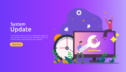 operation system update progress concept. data synchronize process and installation program. illustration web landing page template, banner, presentation, UI, poster, ad, promotion or print media