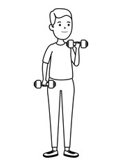 happy athletic boy weight lifting