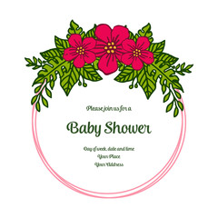 Vector illustration style of card baby shower with green leafy flower frame