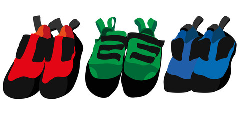 Vector illustration of pairs of sports shoes of three bright colors